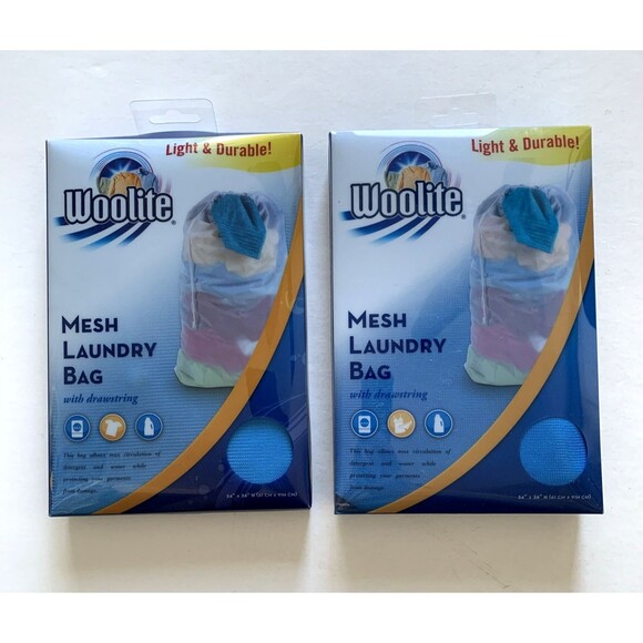 2 pk Woolite Mesh Laundry Bag Drawstring Wash Travel Storage 24x36 Blue - Picture 1 of 3